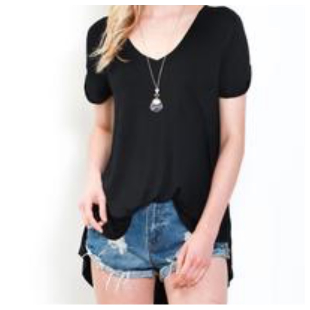 Black VNeck Boyfriend slits tunic top - Picture 3 of 5